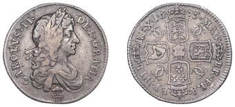 The Gary Oddie Collection of English Regal Shillings
Charles II (1660-1685), Milled coinage, Shilling, 1675, second...