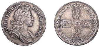 The Gary Oddie Collection of English Regal Shillings
William III (1694-1702), Shilling, 1701, fifth bust, harp with...