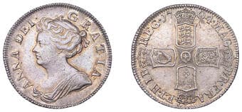 The Gary Oddie Collection of English Regal Shillings
Anne (1702-1714), Shilling, 1704, second bust, harp with 6...