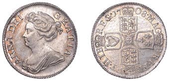 The Gary Oddie Collection of English Regal Shillings
Anne (1702-1714), Shilling, 1708, third bust, harp with 6...