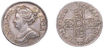 The Gary Oddie Collection of English Regal Shillings
Anne (1702-1714), Shilling, 1709e*, Edinburgh local bust 5,...