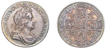 The Gary Oddie Collection of English Regal Shillings
George I (1714-1727), Shilling, 1724, second bust, roses and...