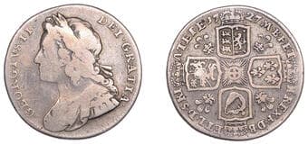 The Gary Oddie Collection of English Regal Shillings
George II (1727-1760), Shilling, 1727, plumes in angles, harp...