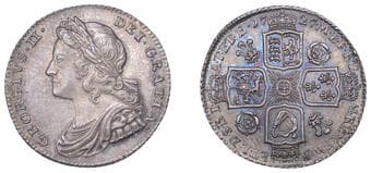 The Gary Oddie Collection of English Regal Shillings
George II (1727-1760), Shilling, 1727, roses and plumes, harp...