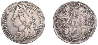 The Gary Oddie Collection of English Regal Shillings
George II (1727-1760), Shilling, 1743/1, roses in angles, harp...