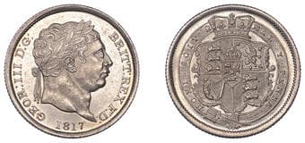 The Gary Oddie Collection of English Regal Shillings
George III (1760-1820), New coinage, Shilling, 1817, high 7 in...