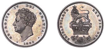 The Gary Oddie Collection of English Regal Shillings
A pair of 'small lion' Pattern Shillings, 1825
George IV...
