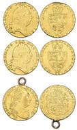 George III, guineas (3), 1785, 1791, 1793, the first loop-mounted, others with traces of past mounting, about fine to...