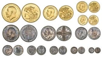 George V, Coronation, 1911, proof set of 12 coins, comprising gold five-pounds, two-pounds, sovereign and...