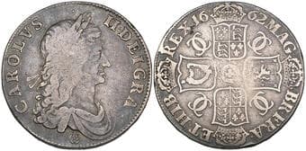 Charles II, crown, 1662, first bust, rose below, edge dated 1662 (Bull 344; E.S.C. 17; S. 3351), a little uneven,...