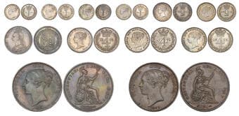 Victoria, young head, maundy fourpences (3), 1848, 1859, 1886, twopences (2), 1877, 1884 and pennies (4), 1877, 1885...