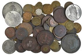 Miscellaneous British tokens, medals, jetons, model and toy coins, etc. (about 90), all in base metal, mostly 19th...