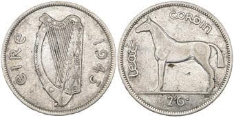 Ireland, halfcrown, 1943, surface scratches and scuffs, fine to good fine, very scarce Estimate: 150 - 200 GBP