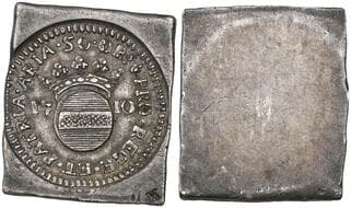 France, Aire-sur-la-Lys besieged by the Allies, 1710, 50 sols klippe, 1710, with coat of arms of Marquis de Guébriant...