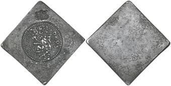 Flanders, Oudenaarde besieged by Alexander Farnese, April-July 1582, lozenge-shaped lead 20 stuivers, crowned...
