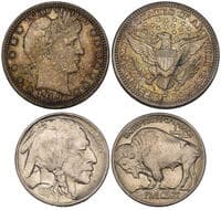 U.S.A., quarter dollar, 1909 D, mint state and toned, in NGC holder graded MS 62 and Buffalo nickel, type 1, 1913,...