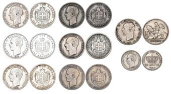 Greece, George I (1863-1913), 1 drachma (7), 1868, 1873 (2), 1874, 1883 (2), 1910 (Divo 53a, 53b(2), 53c, 53d(2), 54a;...