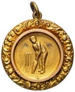 N.P.C.C.A. ST. G.R.N. C.C. (Cricket Club), 1927 - 28, gF 9ct gold fob medal, circular design with cricket figure...