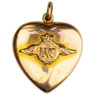 RAAF - Sweetheart Locket, C. 1914 - 1945, VF 9ct gold lined silver sweetheart locket with RAAF Wings, heart shape,...