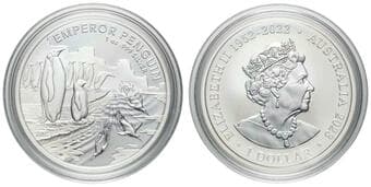 Elizabeth II, RAM - Australian Antarctic Territory, Emperor Penguin, One Dollar, 2023, UNC 1oz silver, brilliant...