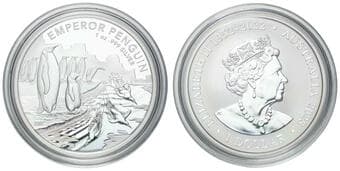 Elizabeth II, RAM - Australian Antarctic Territory, Emperor Penguin, One Dollar, 2023, UNC 1oz silver, brilliant...