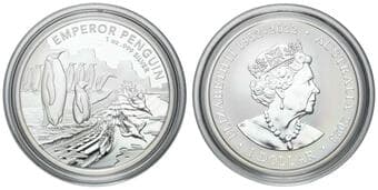 Elizabeth II, RAM - Australian Antarctic Territory, Emperor Penguin, One Dollar, 2023, UNC 1oz silver, brilliant...