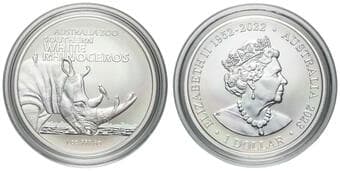 Elizabeth II, RAM - Australian Zoo Series, Southern White Rhinoceros, One Dollar, 2023, UNC 1oz silver, brilliant...
