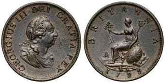 Great Britain, George III, Not Included in Original Proclamation, Penny, 1799, gVF Ship on reverse with 6 relief...