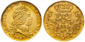 Portugal, Joannes, Four Escudos, 1742, ANACS EF 45 (KM 221.9) with obverse mint bloom & scarce. Estimate: 2000 - 3000...