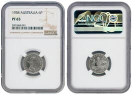 Elizabeth II, Sixpence, 1958, NGC PF65 NGC Cert Number: 3901868-001. Estimate: 150 - 250 AUD