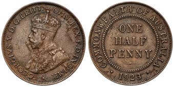 George V, Halfpenny, 1923, VF Some corrosion otherwise very fine. Estimate: 400 - 600 AUD