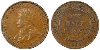 George V, Halfpenny, 1923, PCGS XF 45 Nearly very fine. Estimate: 500 - 1000 AUD