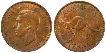 George VI, Penny, 1948-Y., PCGS MS 62BN With some residual lustre, scarce in mint state. Estimate: 300 - 500 AUD