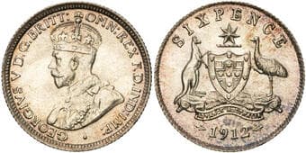 George V, Sixpence, 1912, CHU Superbly toned choice uncirculated or better & one of the finest known. Estimate: 3500...