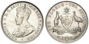 George V, Florin, 1915-H, aUNC - UNC Softly struck obverse, full brilliance, virtually uncirculated. Estimate: 1400...