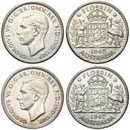 George VI, Florin, 1940, aUNC (2) both about uncirculated, one showing significant obverse contact marks. Estimate:...