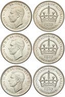 George VI, Crown, 1937, gEF - aUNC 1937 crown (3), all lightly toned, one good extremely fine, the others about...