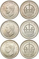 George VI, Crown, 1937, gEF - UNC 1937 crown (3), all lightly toned, good extremely fine to uncirculated. Estimate:...