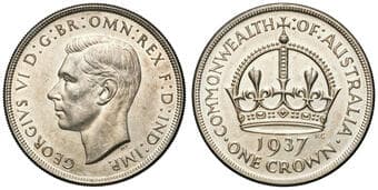 George VI, Crown, 1937, aUNC Lustrous and nearly uncirculated, showing a few obverse contact marks. Estimate: 80 -...