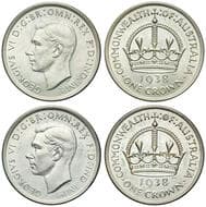 George VI, Crown, 1938, EF - aUNC (2), both quite lustrous with some catalogue spotting, extremely fine & about...