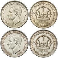 George VI, Crown, 1938, EF - aUNC (2), both lightly toned with some carbon spots, extremely fine & about...
