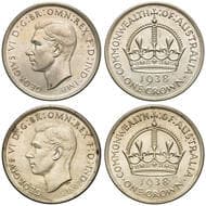 George VI, Crown, 1938, EF - aUNC (2), both lightly toned with some carbon spots, extremely fine & about...