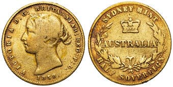 Victoria, Half Sovereign, 1858, VG Second type hairstyle, high points rubbed with full legends & some remaining...