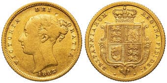 Victoria, Half Sovereign, 1883-S, VG Rubbed highpoints with significant contact mark above bust, otherwise decent...