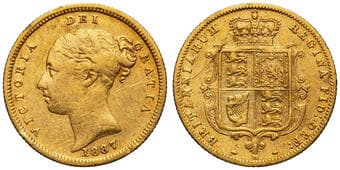 Victoria, Half Sovereign, 1887-M, VG Toned with brighter highpoints, a couple of significant contact marks, very...