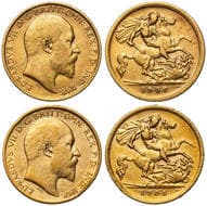 Edward VII, Half Sovereign, Fine 1906-M & 1906-S, well circulated, Sydney with reverse scratch. Estimate: 1500 -...