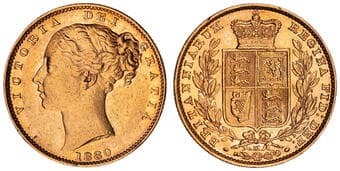 Victoria, Sovereign, 1880-M, gVF Good very fine/extremely fine and rare.
Ex Noble Numismatics Sale 139 (lot 1677). ...