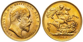 Edward VII, Sovereign, 1909-M, UNC Full mint bloom. Estimate: 1500 - 2000 AUD