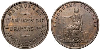 A.14 Andrew, J. NO & Co, Melbourne, VIC, Halfpenny, 1860, aUNC Copper halfpenny mule by Heatons/Taylor, 28mm, 9.05g,...