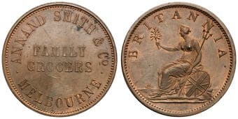 A.15 - Annand Smith, Melbourne, VIC, Penny, 1849, UNC Copper penny, size 34mm, 16.90g, by Soho Mint, original dull...